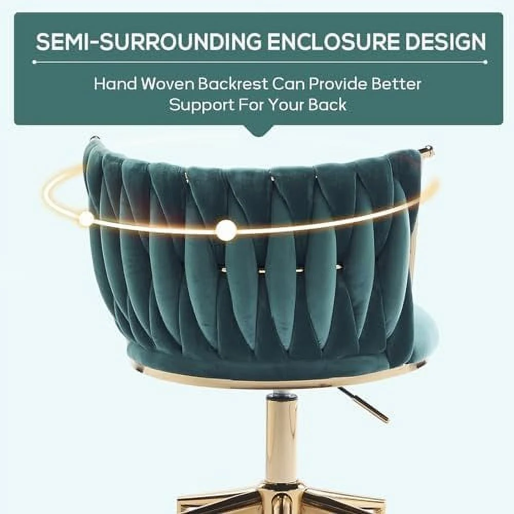 KHBIULIFE Velvet Office Desk Chair with  Woven Backrest  ° Swivel & Height Adjustable Task Chairs  Makeup Chair  Computer Chair with Stainless Base and 5 Wheels (Rose Red)