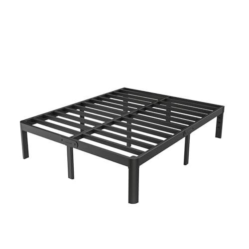 Full Size Bed Frame No Box Spring Needed, 14 Inch Metal Full Bed Frame, DIY Headboard Holes, Heavy Duty Steel Support 3500 LBS, Noiseless, Round Corner Legs, Storage Space, Easy Assembly, Black