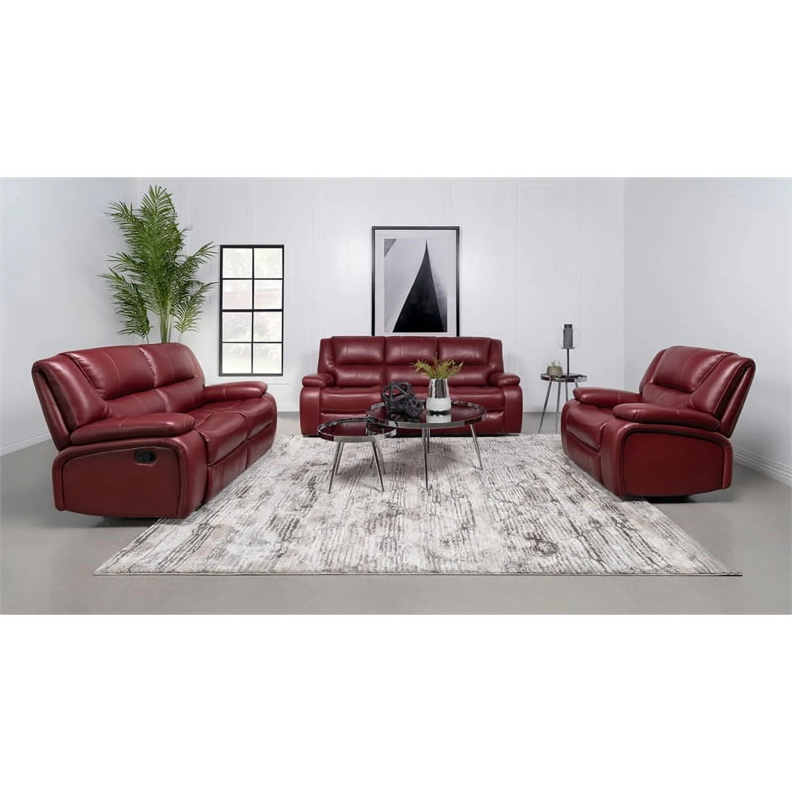 Coaster Upholstered Transitional Faux Leather Motion Loveseat in Red