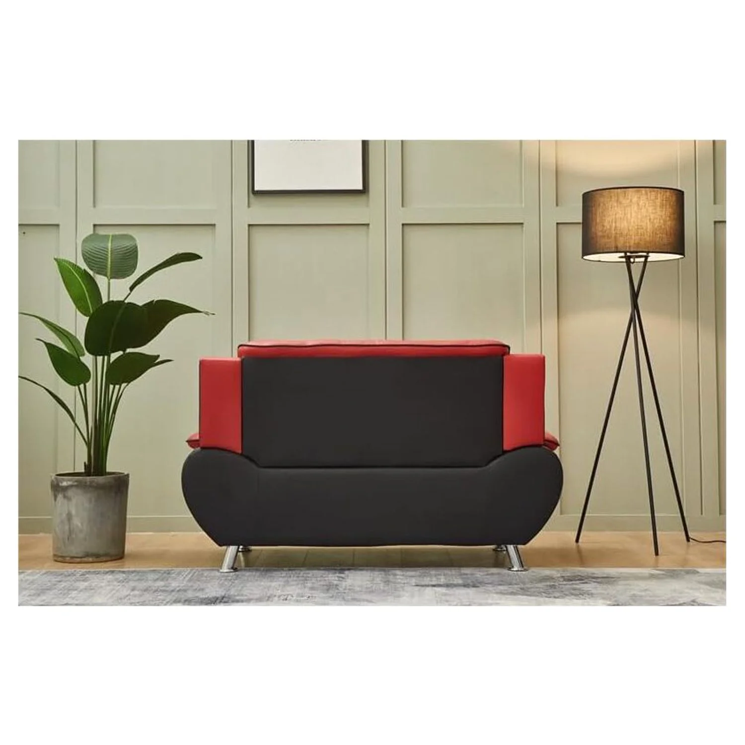 Kingway Furniture Zebra Faux Leather Loveseat with Pillow Armrests in Black/Red