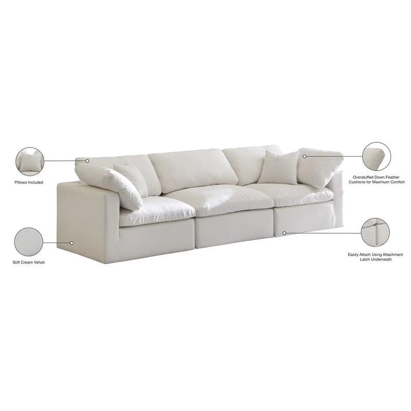 Meridian Furniture Plush Standard Cream Velvet Modular Sofa