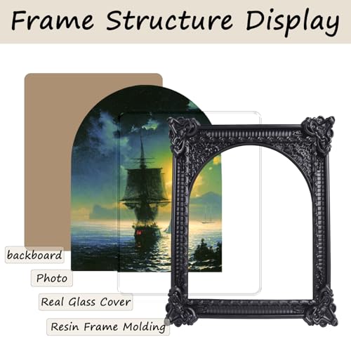 8x10 Arched Vintage Picture Frame Black, Dark Academia Wall Art Decor for Halloween & Christmas Gift, Wall Mount & Tabletop Display Retro Gothic Home Decor Ornate Antique Wall Decor Gallery Art, Black