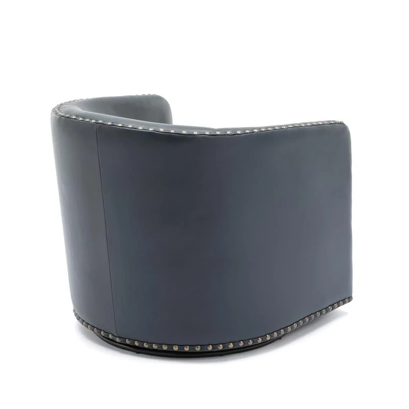 Home Square Faux Leather Swivel Arm Chair in Midnight Blue - Set of 2