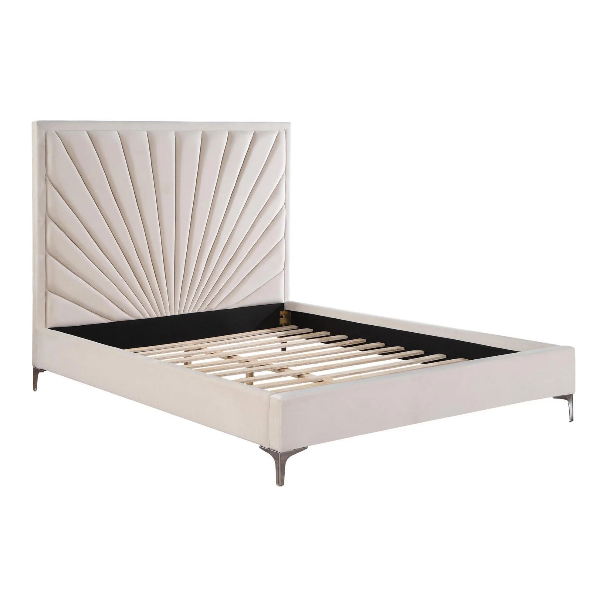 Oliver Modern Wood King Size Bed, Channel Tufted Panel Headboard, Beige