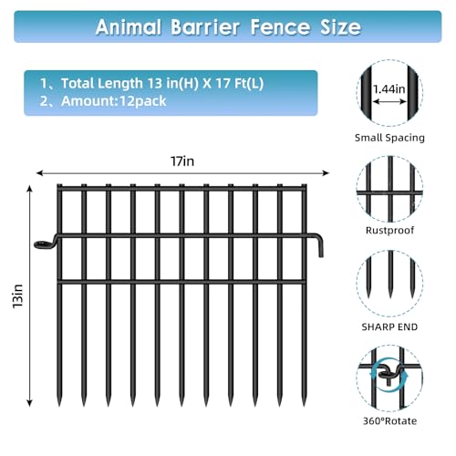 37ft (L) X 13in (H) Garden Animal Barrier Fence, 26 Pack No Dig Dog Fence Border, 1.44in Gap Decorative Fences, Rustproof Metal Wire Garden Border Fence for Dog, Rabbits Ground Stakes