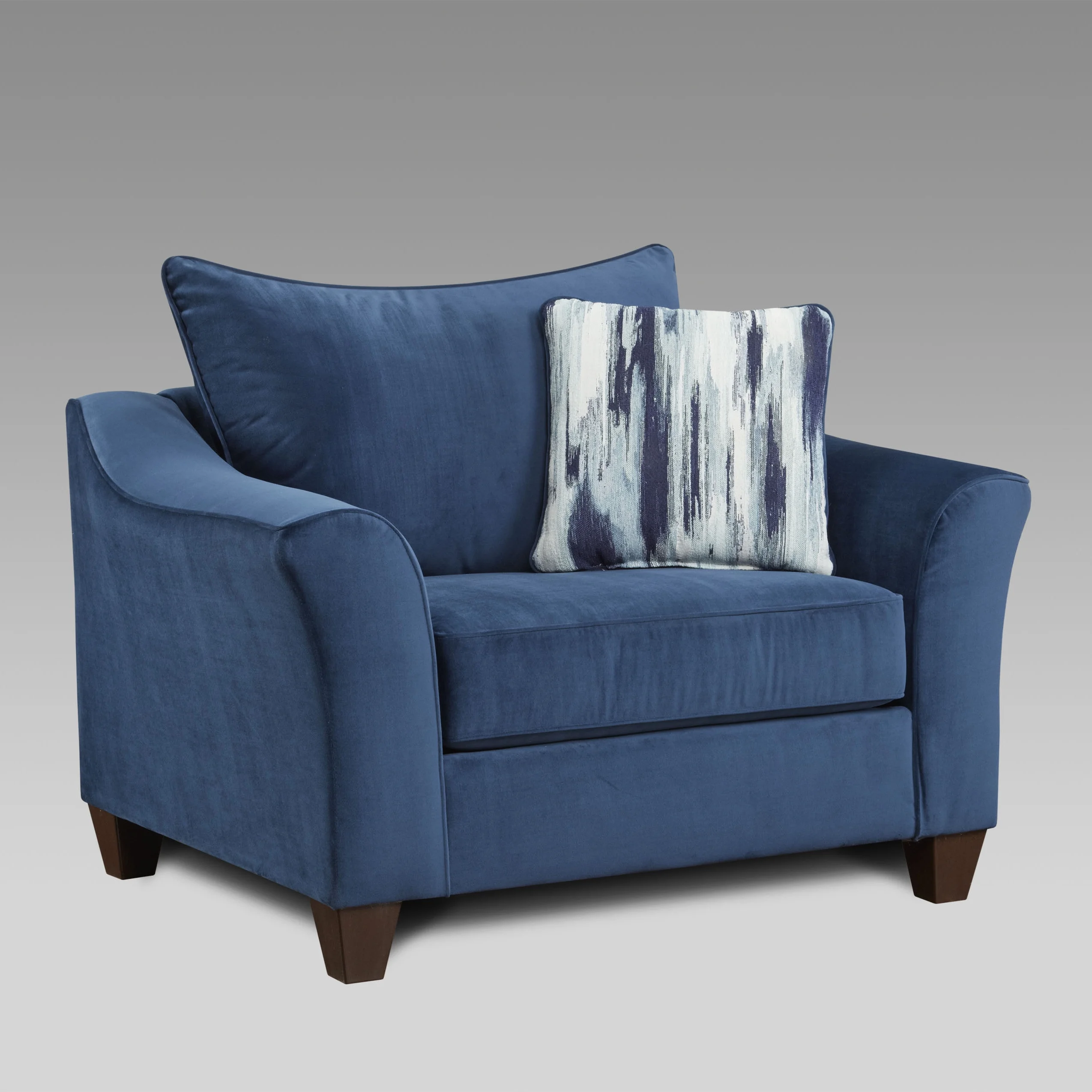 Roundhill Furniture Camero Fabric Pillowback Armchair with Ottoman Set, Fabric, Navy Blue