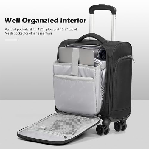 Coolife Underseat Carry On Luggage Softside Lightweight Rolling Travel Bag Spinner Suitcase