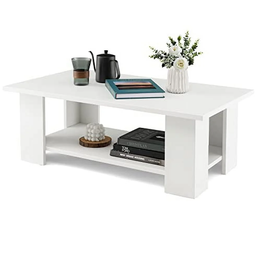 GOFLAME Coffee Table with Storage, Modern Sofa Side Center Table for Small Space, Accent TV Stand for Living Room, Reception Room, Dining Room, Easy Assembly, White