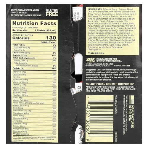 Optimum Nutrition Gold Standard Protein Shake, 24g Protein, Ready to Drink Protein Drinks, Chocolate, 11 Fl Oz, 12 Count (Pack of 1) (Packaging May Vary)