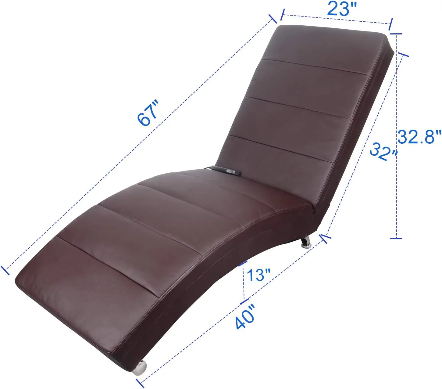 Massage Chaise Lounge - PU Leather Ergonomic Electric Vibrating Recliner Chair with Heating, Side Pocket,Brown