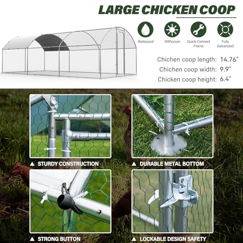 Chicken Coop Metal Large Chicken Run for Yard Chicken Pen Outdoor Heavy Duty Poultry Cage with Waterproof and Anti-Ultraviolet Cover for Outdoor Farm Use