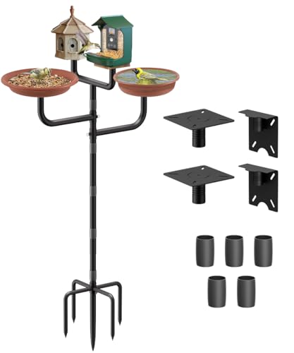 90inch Upgrade Bird House Pole with 3 Holders for Outdoor Bird Feeder Bath, Heavy Duty Adjustable Birdhouse Stand with 4 Plates & 5 Prong Base for Garden, Yard(NO Birdhouse & Birdbath)