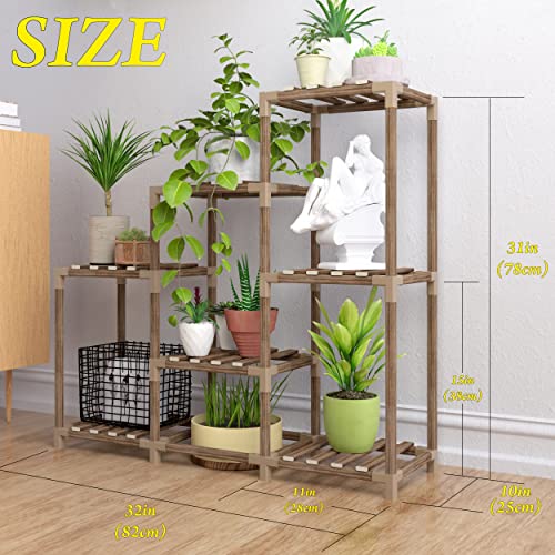 Tikea Plant Stand Indoor Hexagonal Plant Stand for Multiple Plants Indoor Outdoor Large Wooden Plant Shelf Creative DIY 6 Tiered Flowers Stand Rack for Living Room Balcony Patio Window