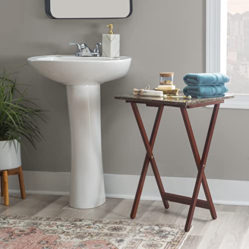 Linon Nikki Brown Faux Marble Tray Table Set