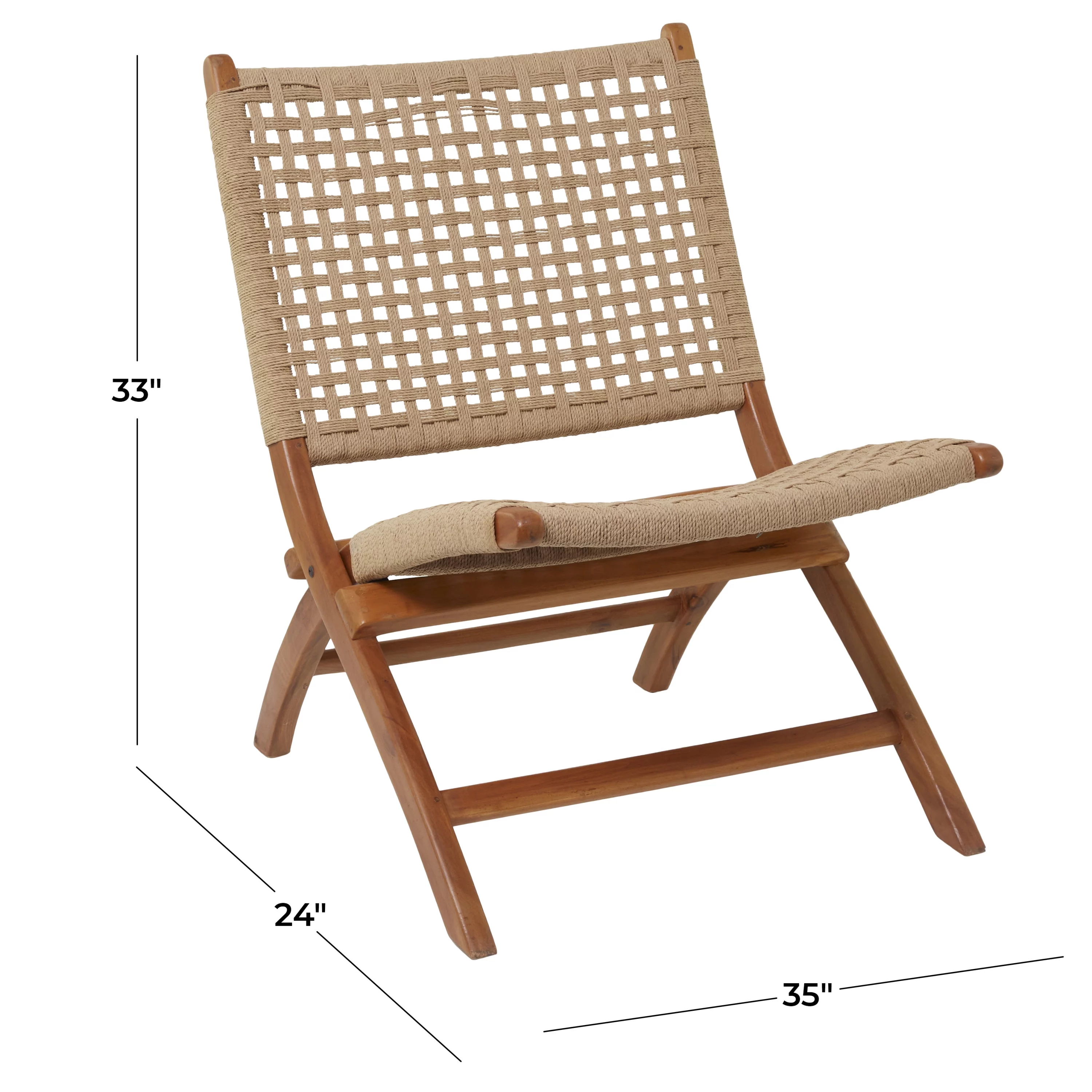 DecMode Wood Handmade Woven Lounge Chair, Brown