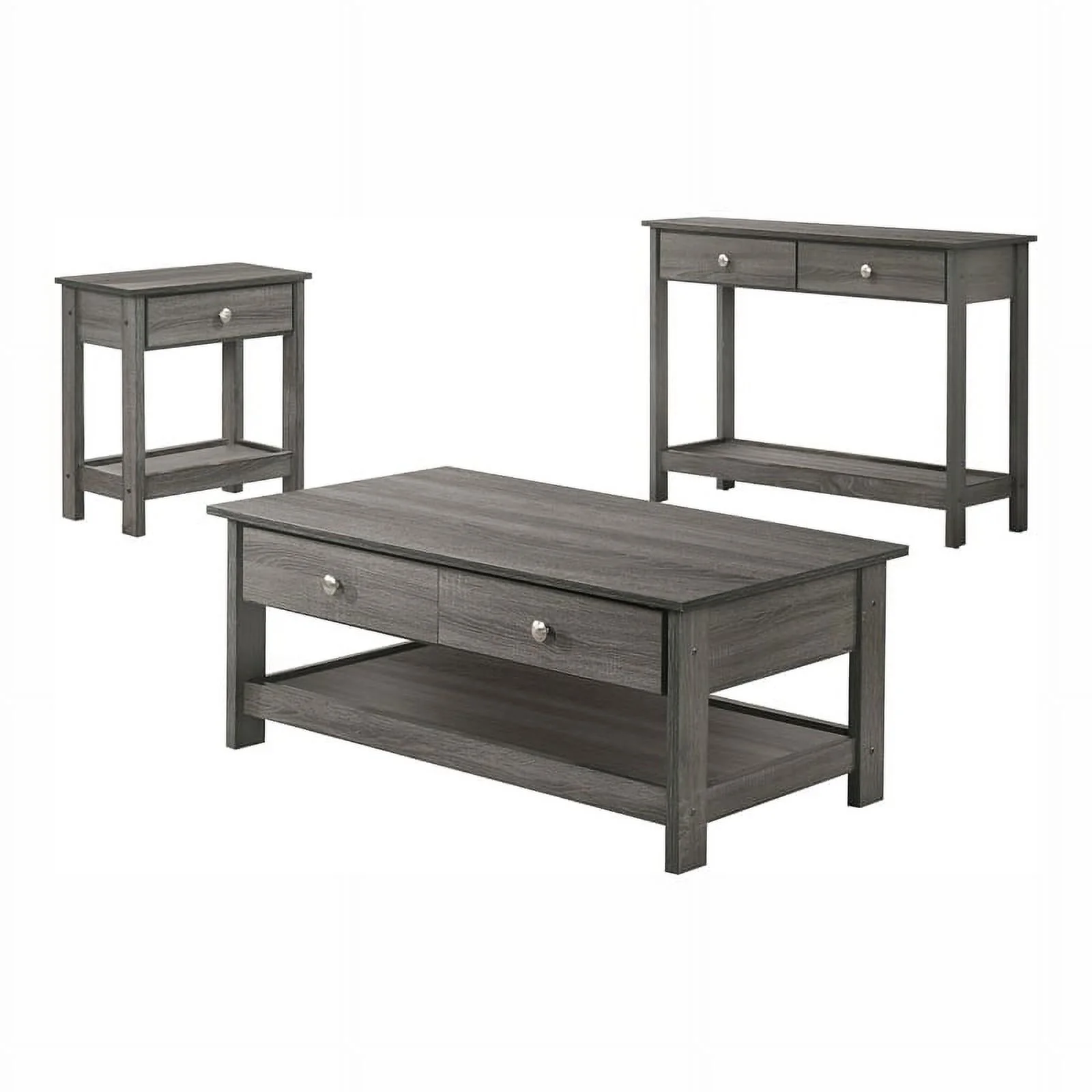 Bowery Hill Transitional 3-Piece Wood Coffee Table Set in Gray