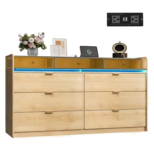 WLIVE 9 Drawer Dressers, Modern Large Wood Dresser Chest for Bedroom Organize with Sturdy Metal Handle, TV Stand for 75 inch TV, Living Room Office, Hallway, Ball Bearing Slide, Grey Oak (63