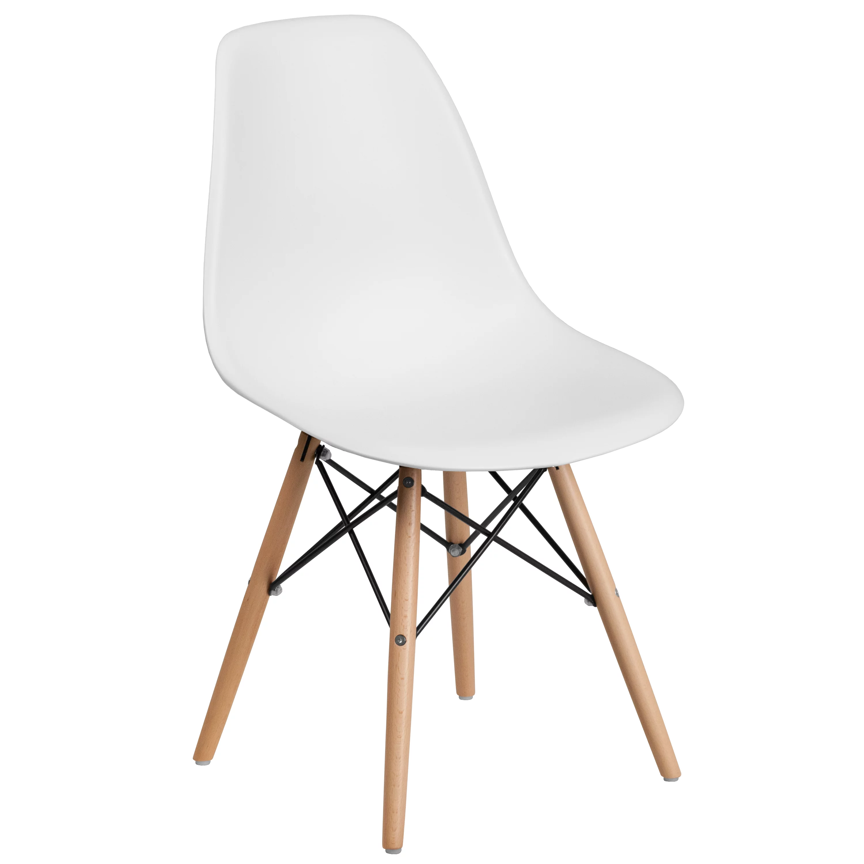 BizChair 2 Pack White Plastic Chair with Wooden Legs