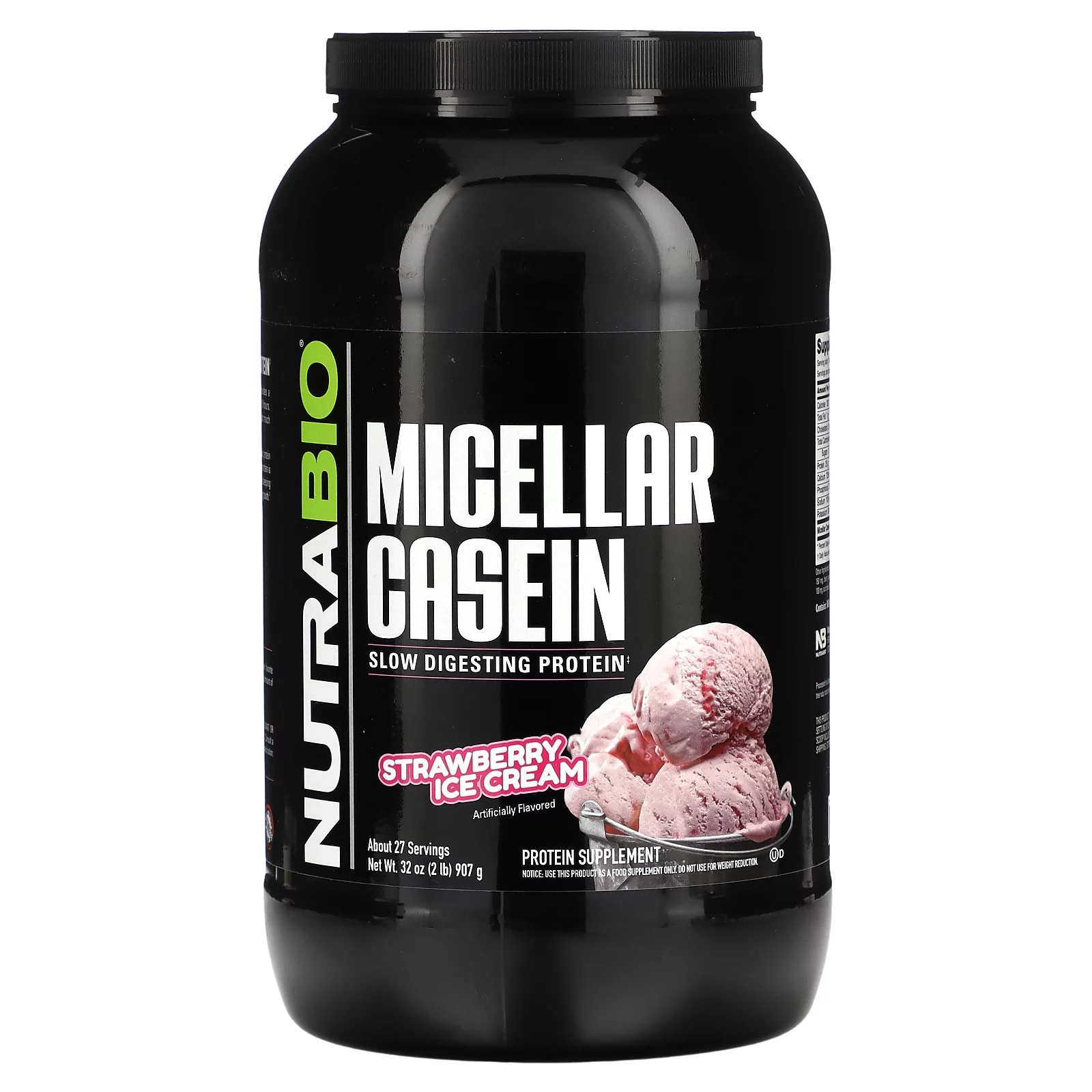 NutraBio Micellar Casein, Strawberry Ice Cream, 2 lb (907 g)