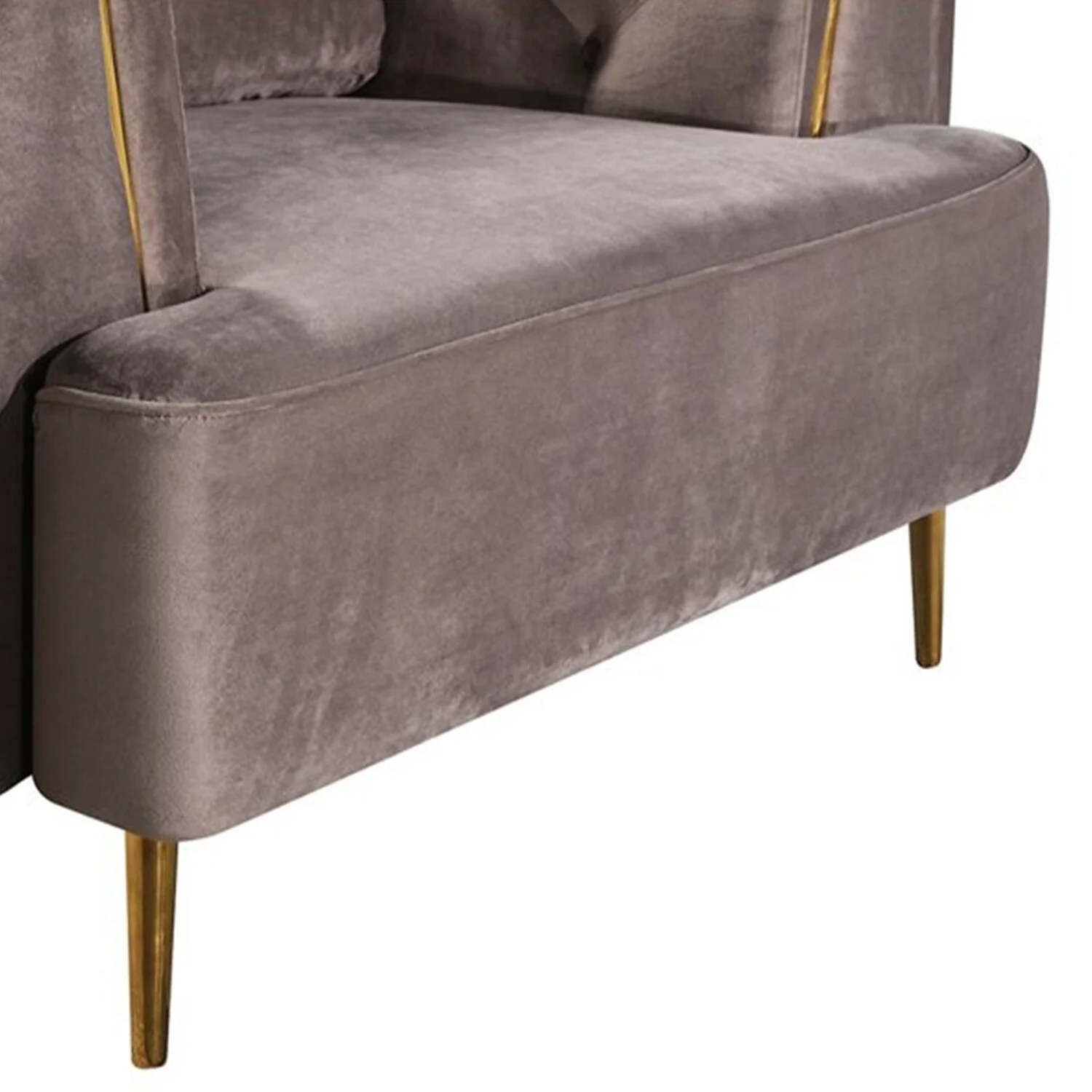 BenJara Luxi 102 Inch 4 Seater Sofa, Gray Velvet Upholstery, Chesterfield Design
