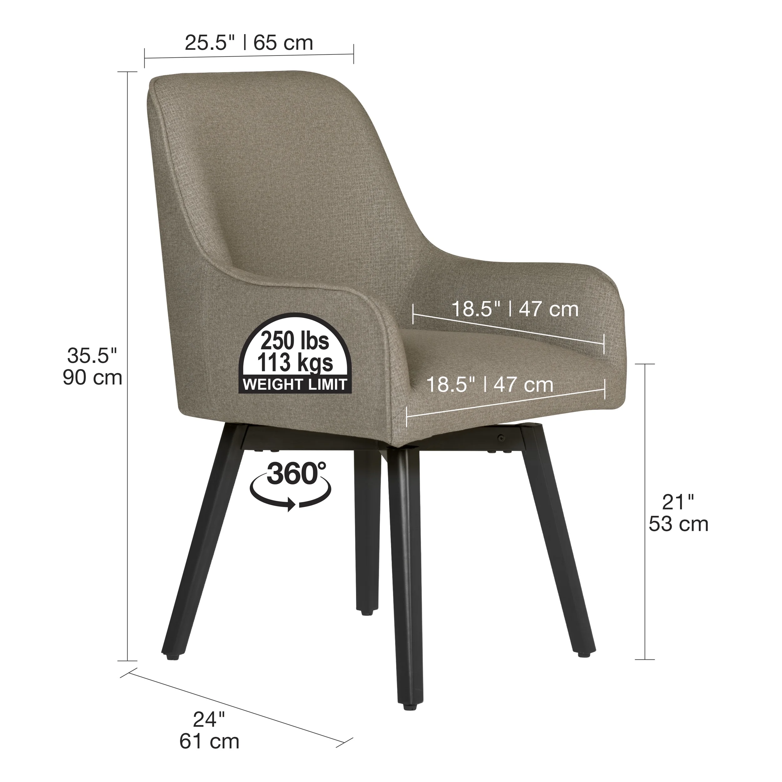 Studio Designs Home Spire Luxe Swivel Chair with Arms, Dining/Office, Black/Camel Fabric