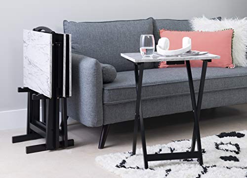Linon Nikki Brown Faux Marble Tray Table Set