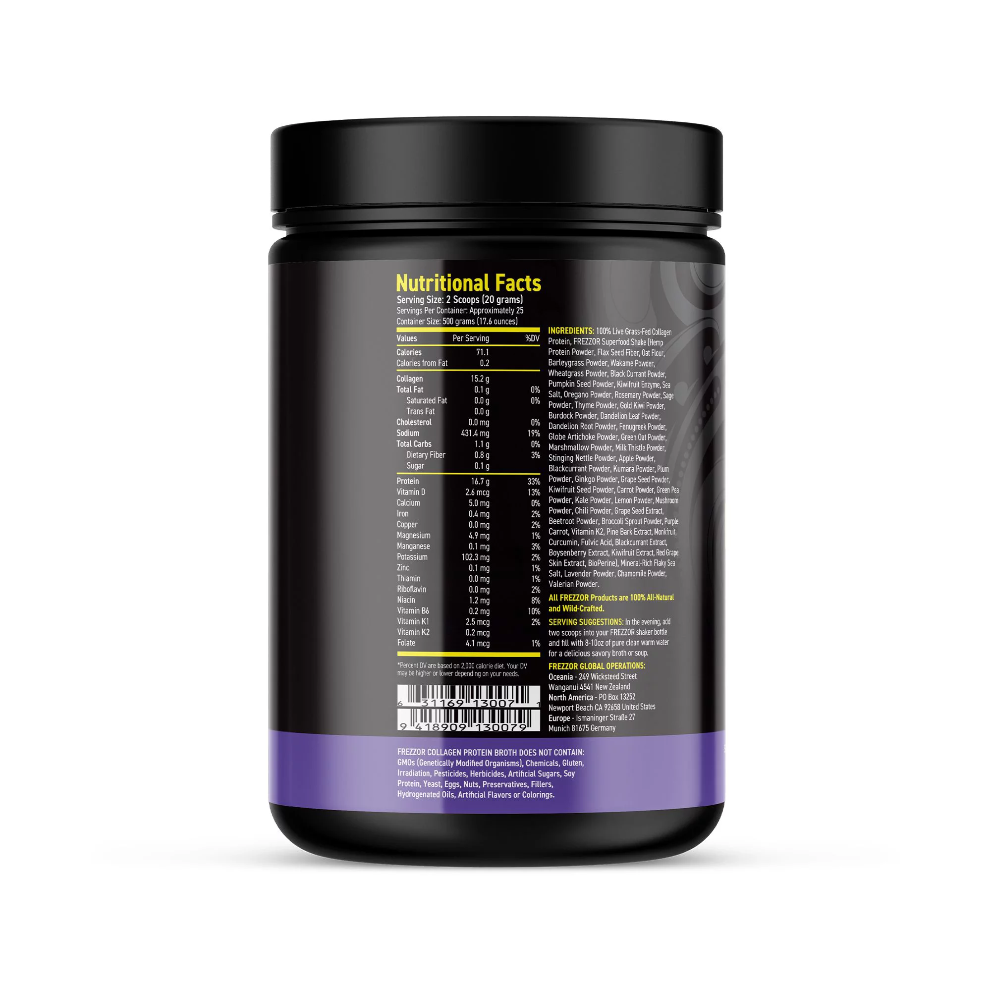 FREZZOR 100% Grass-Fed Collagen Protein Bone Broth Protein Powder, Anti-Aging, Weight-Loss, 6 Bottles, 3000 Grams