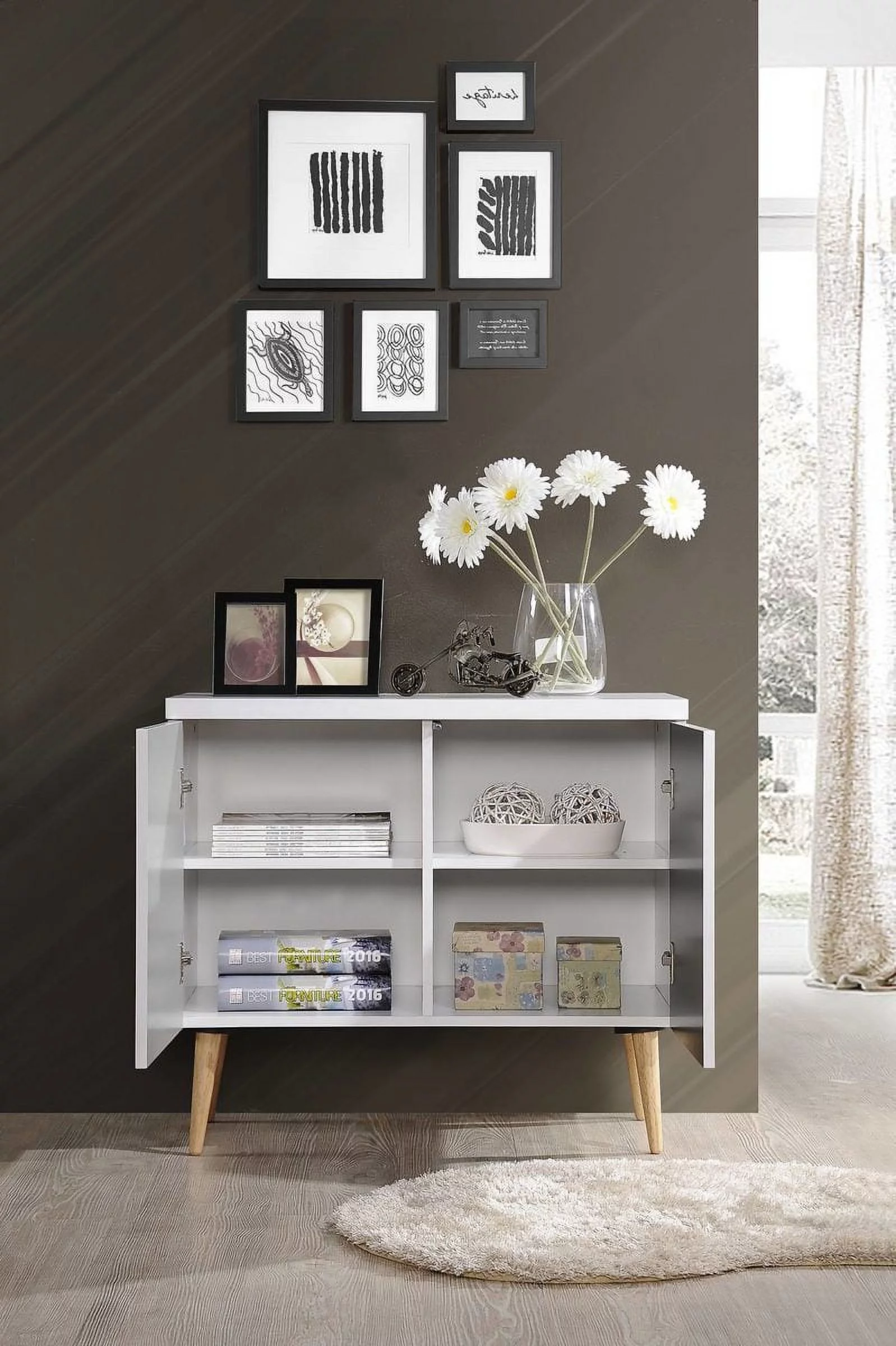 Hodedah Entry Way Accent Table in White-Grey