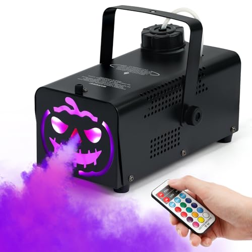 TCFUNDY 500W Fog Machine with 9 LED Lights, Fogger with 12 Color Lights Effect for Halloween Wedding DJ Party Stage, Portable Smoke Machine Outdoor with Remote Control