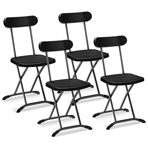GYMAX Folding Chair, 400lbs Plastic Chairs Set with Steel Frame & Ergonomic Curved Back, Indoor & Outdoor Commercial Event Seat for Meeting, Wedding, Stackable Lightweight Folding Chairs (2, Black)