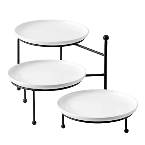Kanwone 3 Tiered Serving Stand with White Porcelain Plates, 10