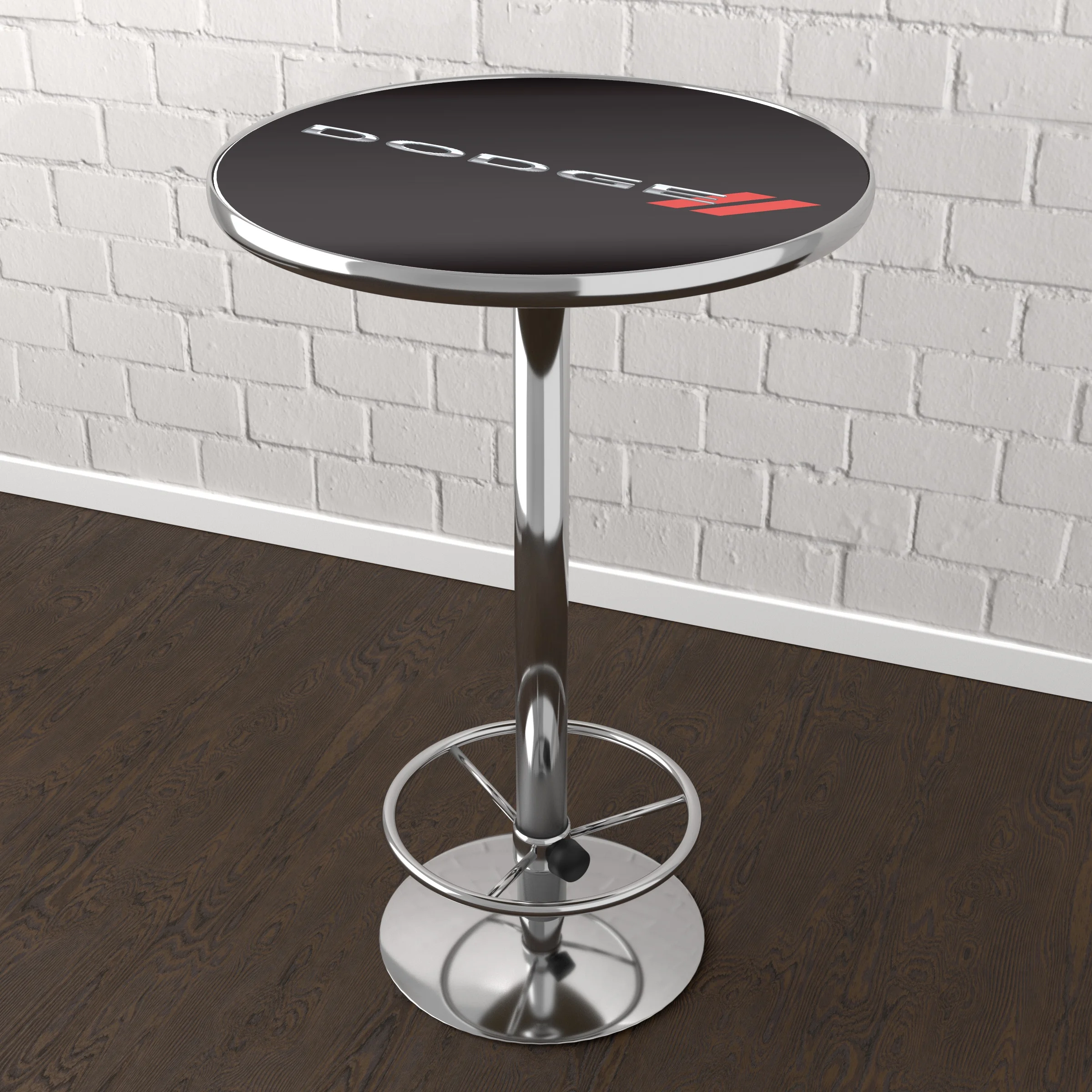 Dodge Logo Bar Table with Adjustable Footrest and Acrylic Top