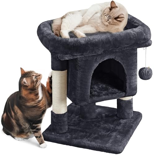 Yaheetech 23.5in Cat Tree Tower, Cat Condo with Sisal-Covered Scratching Posts, Cat House Activity Center Furniture for Kittens, Cats and Pets - Dark Gray