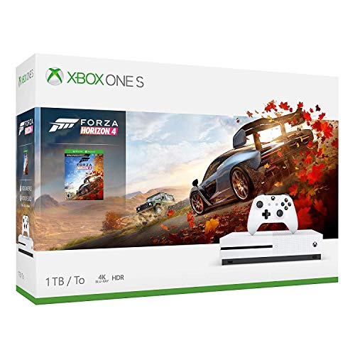 Microsoft Xbox One S 1TB Forza Horizon 4 Bonus Bundle: Forza Horizon 4, Xbox Wireless Controller, Xbox One S 4K HDR Console - White One S Gaming Console with 4K Blu-Ray Player (Renewed)