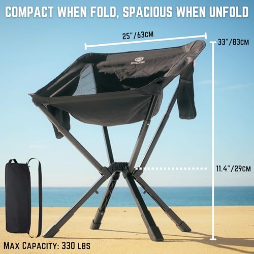 ADJ-S2 Portable Camping Chair - Adjustable Height Folding Chair, Compact Collapsible Chair Setup in 8s, Outdoor Chair for Camping, Beach, Sports/Music Events, Supports 330LBS - Black 2025 Edition
