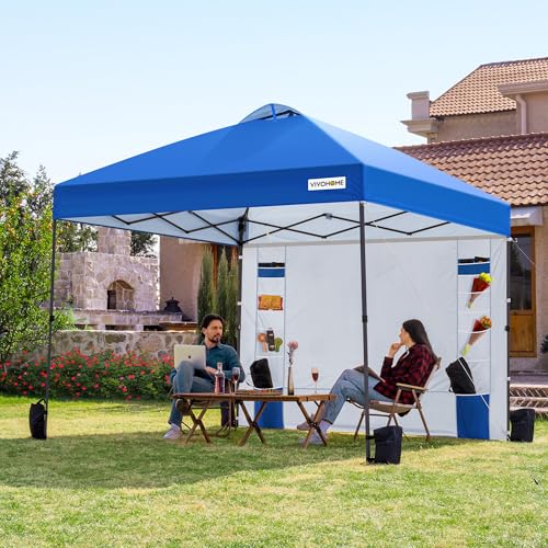 VIVOHOME 10x10ft Pop Up Canopy Tent One Push Setup Outdoor Portable Shelter Tent Heavy Duty with Wheel Carry Bag and 4 Sandbags, White