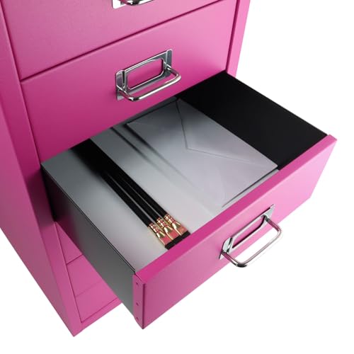 Bisley 10-Drawer Steel MultiDrawer Cabinet - Black, Chrome Pull Handles with Label Holders, Powder-Coated Steel, Removable Drawers, Fits Under Most Desks, Labels Included