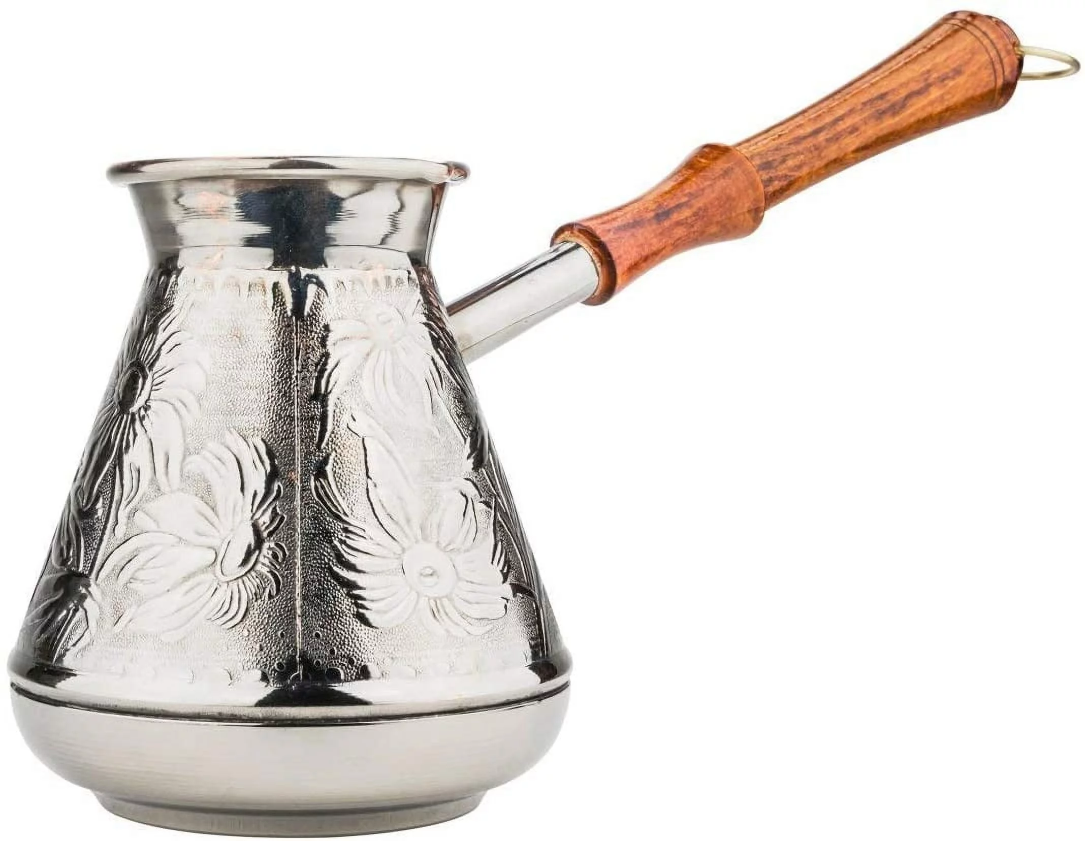 13.5 Oz./400 ml Thick Solid Copper Coffee Pot, Turkish Greek Arabic Coffee Cezve Ibrik Briki Turka with Wooden Handle, Authentic Copper Oriental Jezve, 1-Piece