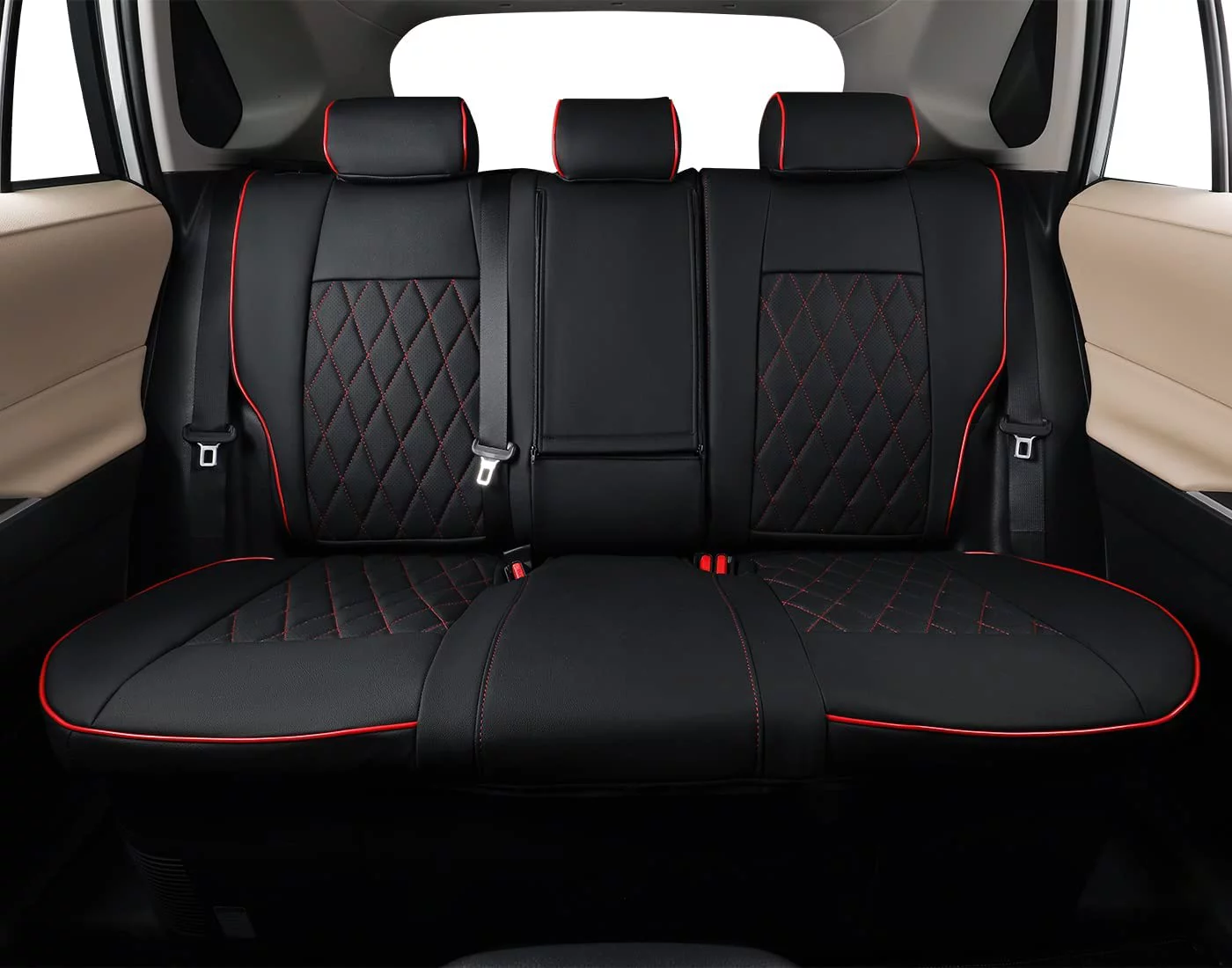 EKR Custom Fit Cross Car Seat Covers Waterproof Leather Car Seat Cushions for Toyota Corolla Cross L,LE,XLE 2021 2022 2023 2024 - Full Set(Black with Red Piping)