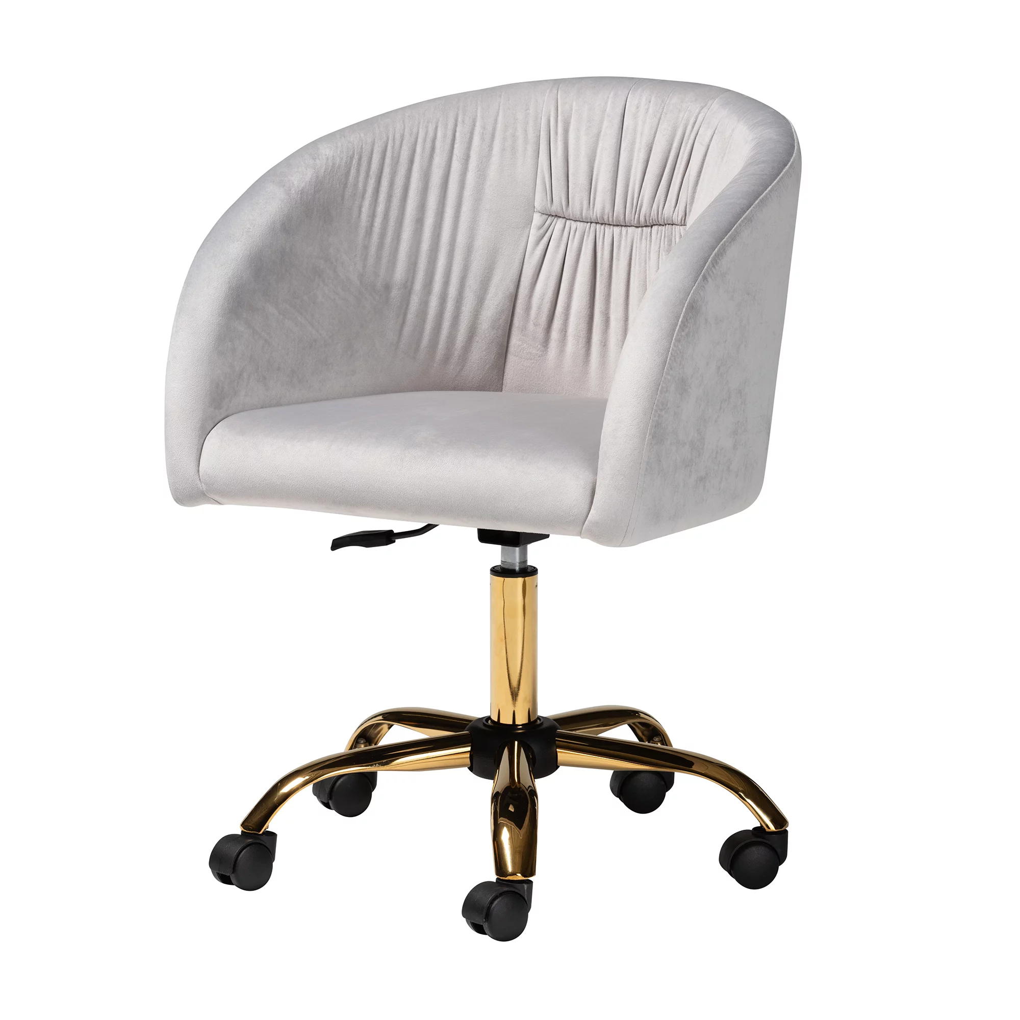 Baxton Studio Ravenna Contemporary Glam and Luxe Grey Velvet Fabric and Gold Metal Swivel Office Chair