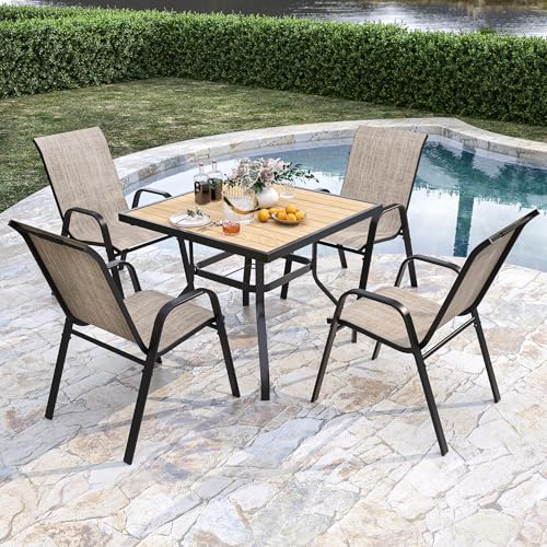Outdoor Patio Chairs Set of 4 Stackable Dining Chairs All-Weather Textilene Furniture Set for Pool Deck, Backyard, Garden