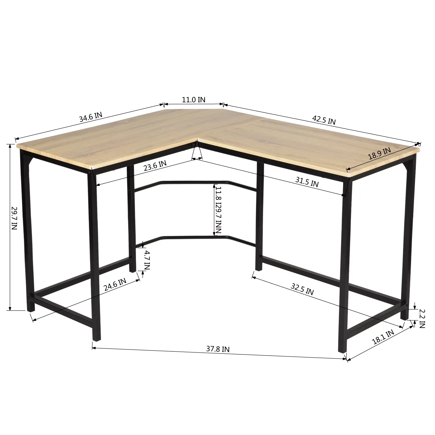 FurnitureR L-Shape Computer Desk Modern PC Laptop Study Home Saving Space Writing Desk with Metal Structure