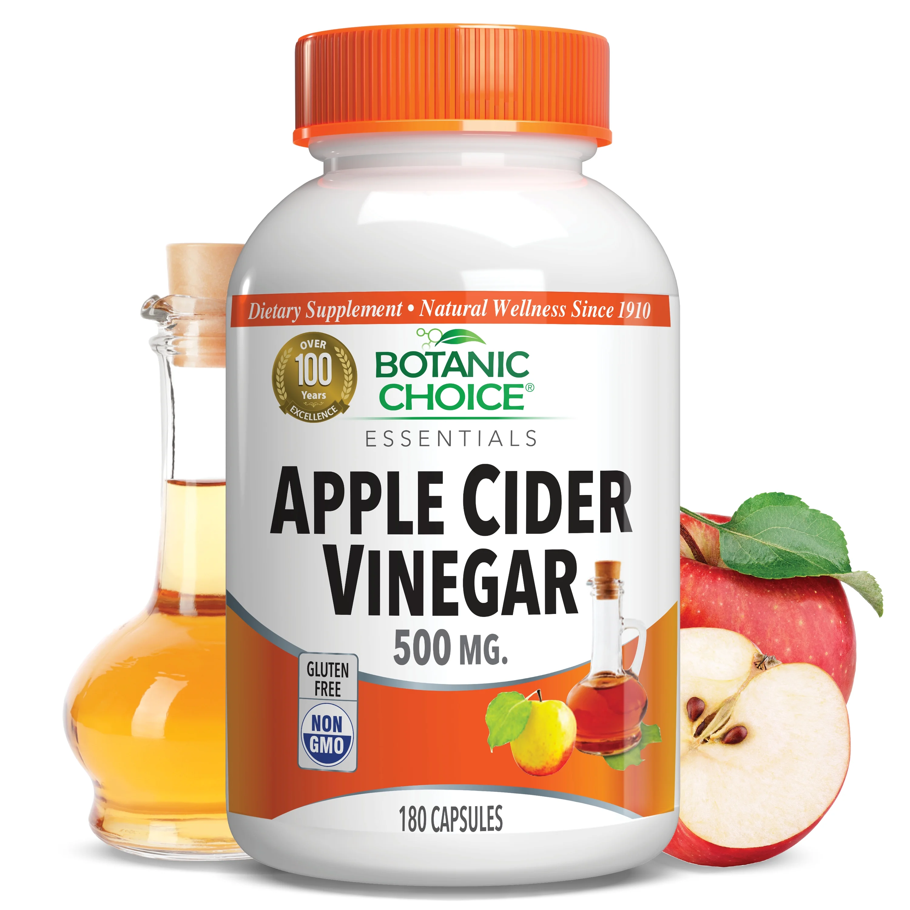 Botanic Choice Apple Cider Vinegar 500 mg. Weight Loss Herbal Supplement, 180 capsules
