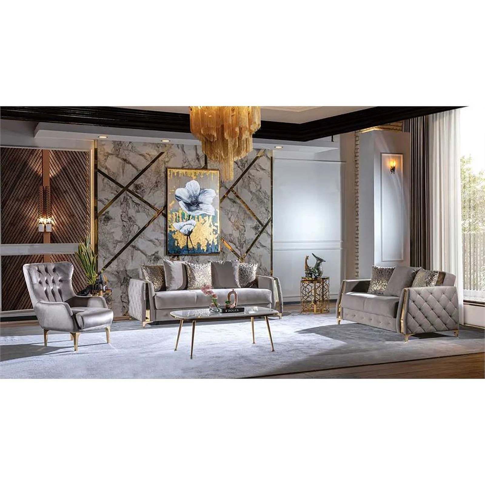 Pemberly Row Modern 3PC Living Room Set Made with Wood in Taupe