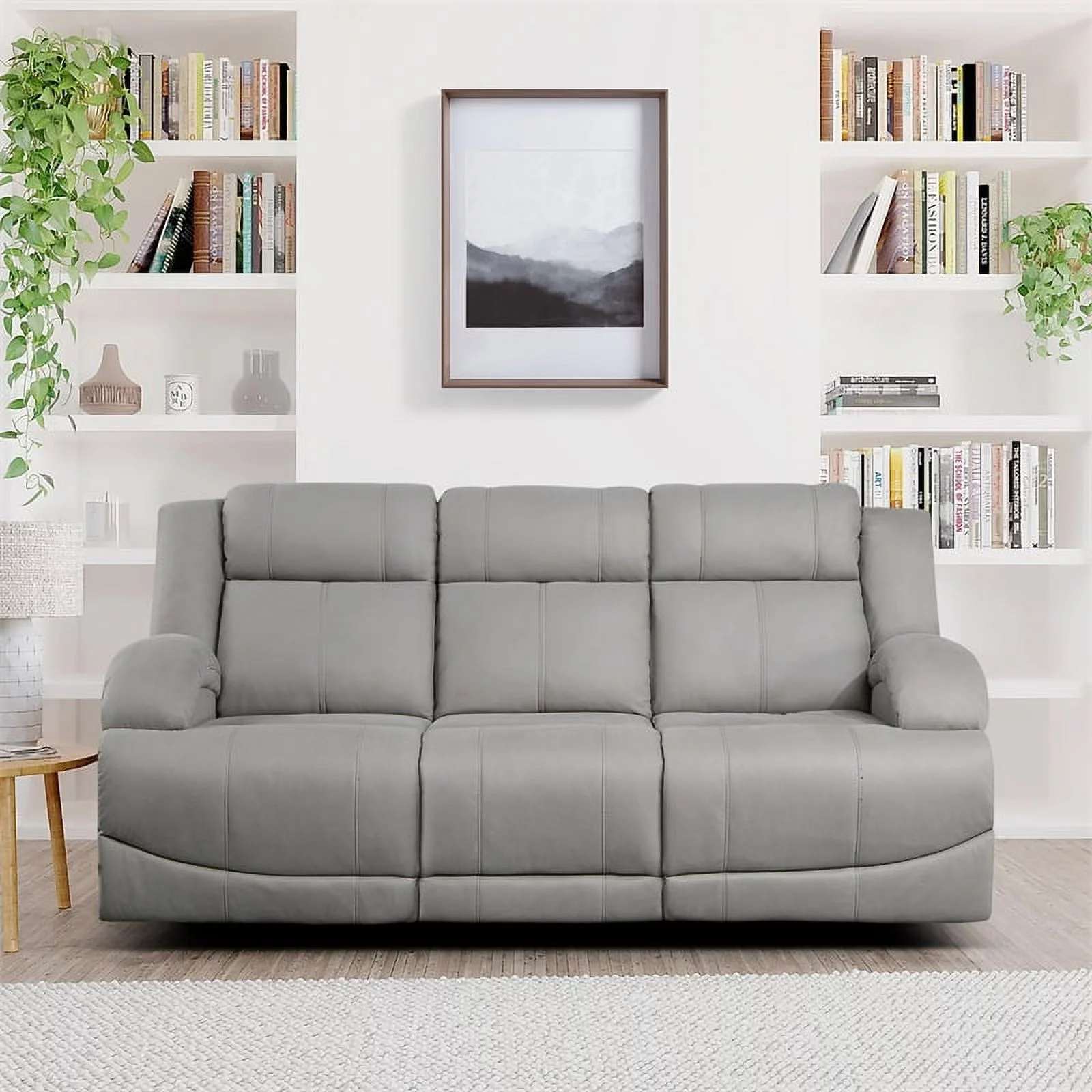 Lexicon Camryn Traditional Wood & Fabric Double Reclining Sofa in Gray