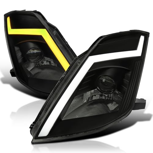 Spec-D Tuning Black Smoke Sequential Switchback Projector Headlights w/LED Strip and Startup Animation Compatible with 2003-2005 Nissan 350Z, Left + Right Pair Headlamp Assembly