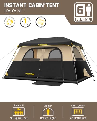 FanttikOutdoor Instant Cabin Tent 6/8/10/12 Person Camping Tent Setup in 60 Seconds with Rainfly & Windproof Portable with Carry Bag for Family Camping & Hiking, Upgraded Ventilation, Khaki