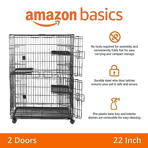 Amazon Basics Large 3-Tier Cat Durable,Pliable Cage Playpen Box Crate Kennel - 35.8