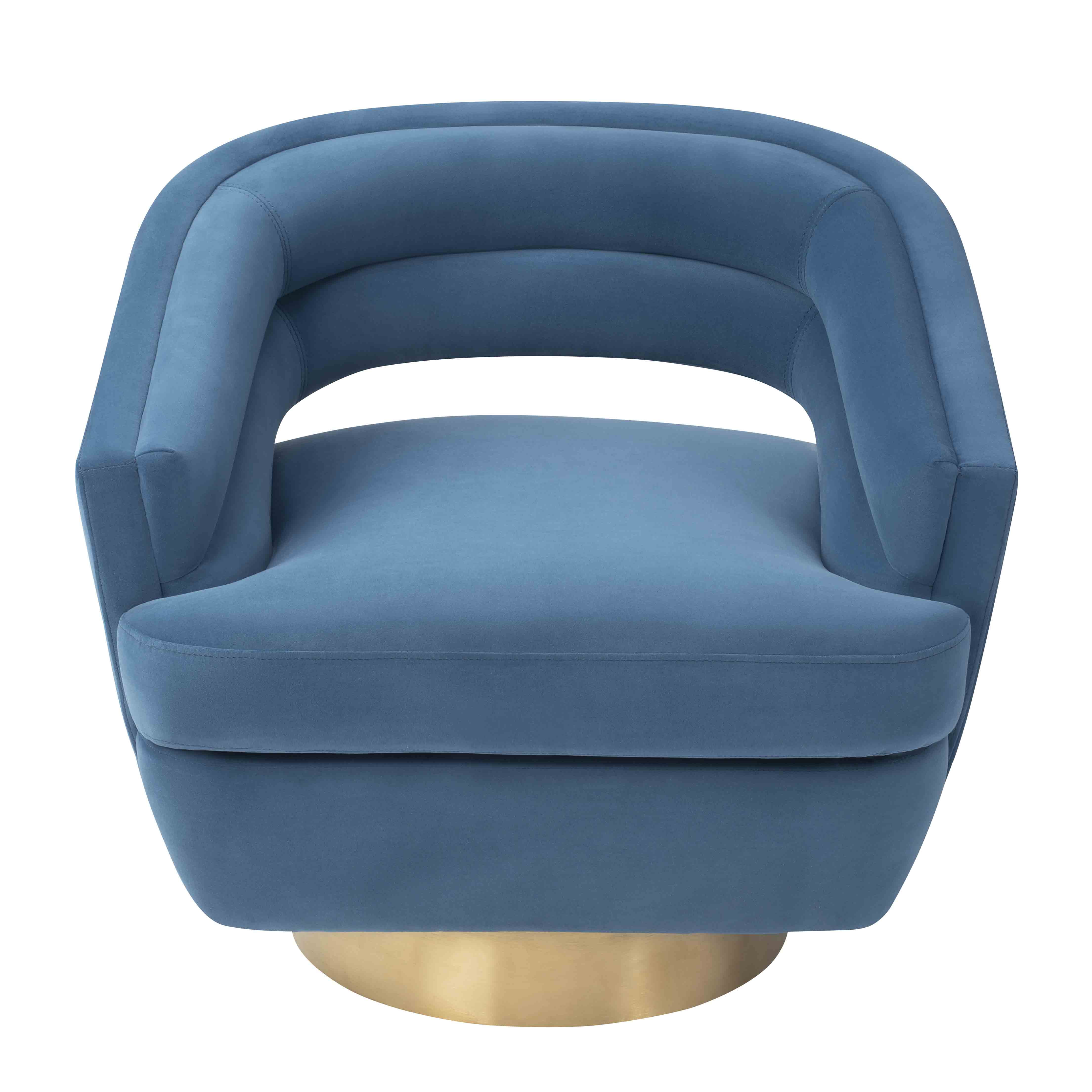 MEXIYA Galileo Modern Peacock Textured Velvet Upholstered Swivel Accent Chair with Brushed Gold Base…