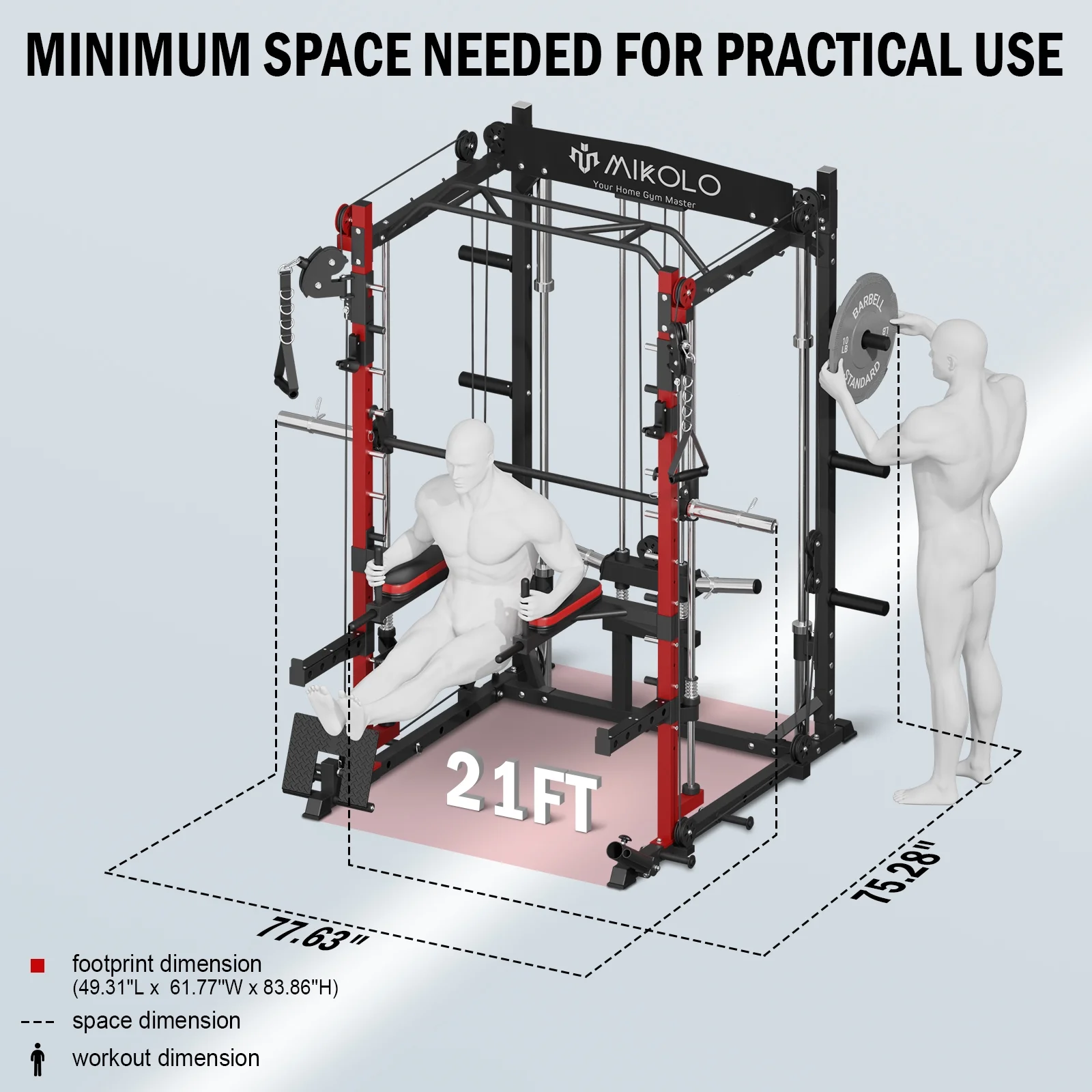 Mikolo Smith Machine Home Gym, 2000lbs Squat Rack with 800 lbs Weight Bench Combo, Training Equipment with LAT-Pull Down System & Cable Crossover Machine